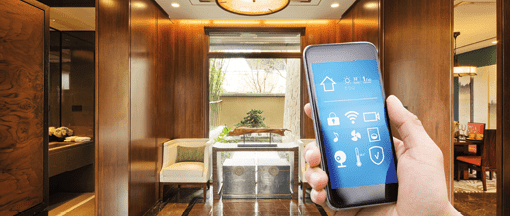 smart phone with smart home and modern living room