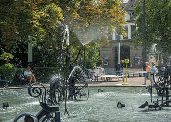 July 18, 2023, Basel, Switzerland, View on the fountain in medieval city area, Basel, Switzerland
