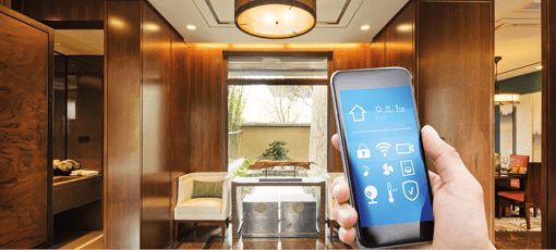 smart phone with smart home and modern living room