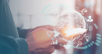 Global network connection concept. Big data analytics and business intelligence concept. World map point and line composition concept of global business.Digital link tech