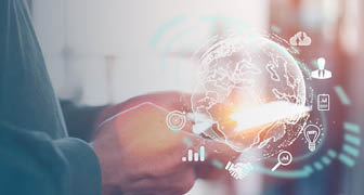 Global network connection concept. Big data analytics and business intelligence concept. World map point and line composition concept of global business.Digital link tech